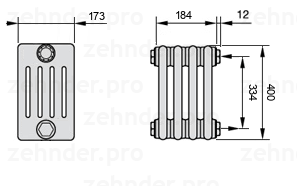 Схема (чертеж) Радиатор Zehnder Charleston 5040/4 №7610 Белый глянцевый RAL 9016